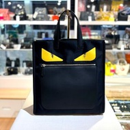 98%NEW二手FENDI Monster Eyes Tote 7VA367-07E 小怪獸手提托特包 黑色尼龍拼牛皮 #香榭站正品