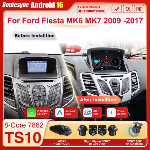 Android 16 Car Radio For Ford Fiesta MK6 MK7 2009 -2017 8 Core Wireless Carplay Android Auto Autorad