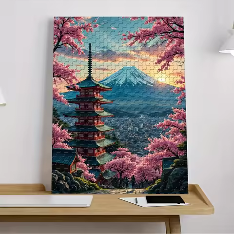 1000pcs Landscape Puzzle Suitable for Adults - 50.8x71.12cm Mount Fuji with Cherry Blossoms, Pagoda 