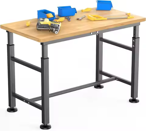 Heavy Duty Adjustable Workbench 47.75" x 23.25", Rubber Wood Top Table for Garage Workshop, 2000 lbs