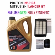 PROTON INSPIRA , MITSUBISHI LANCER GT OIL FILTER +AIR FILTER + FUELUBE 0W20 FULLY SYNTHETIC ENGINE O