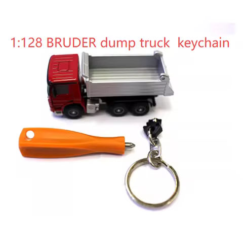 1:128 Scale Alloy Car Model, BRUDER Dump Truck, Transport Vehicle Keychain, 5cm