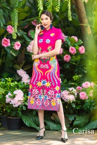 ชุดเดรส กี่เพ้า Carisa งานปักหงส์ ผ้าคอตตอลผสมสเปนเด็กซ์เนื้อดีมาก ซิปหลังและซิปข้าง [4114]