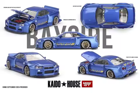 Kaido House MINI GT Skyline GTR R34 V2 Aero SHINJUKU V2 Blue Die-Cast Car Model Collection Miniature