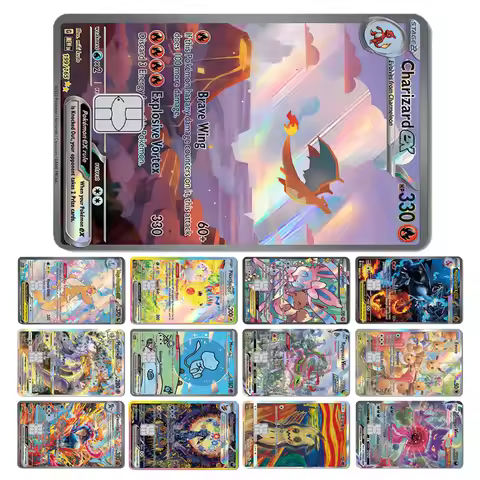 Magic Shark Holographic Laser Gengar Charizard EX Mew Eevee TCG Card Film Skin Sticker for Credit Ca