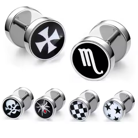1 Pair Titanium Steel Barbell Dumbbell Studs Earrings for Men Women New Pop Punk Gothic Earings Fash