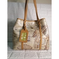 Sonovi Leather Map Tote Shoulder Bag