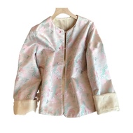 [Actual Shot]Vintage High-end Round Neck Palace New Chinese Jacquard Buttoned Womens Long Sleeve Sho