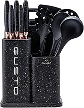 Karaca Gusto Knife and Chopping Board Set, 12 Pcs, Stainless Steel 5 Knives with Black Handles and 5