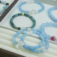 Original Natural Stone Bracelet Blue Series Aquamarine Blue Apatite Round Bead Elastic Rope Bracelet