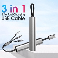 USB Type C Short Cable Retractable iPhone MicroUSB 3 in 1 2.4A Charging Cable 27cm