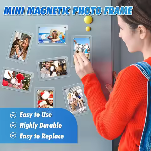 Clear Minimalist Photo Frame with Magnetic Transparent Acrylic Photo Card Display, Suitable for Refr