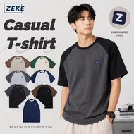 ZEKE A0038 Men's T-shirt Embroidered Logo Raglan Sleeve T-shirt Lelaki Lengan Pendek Baju