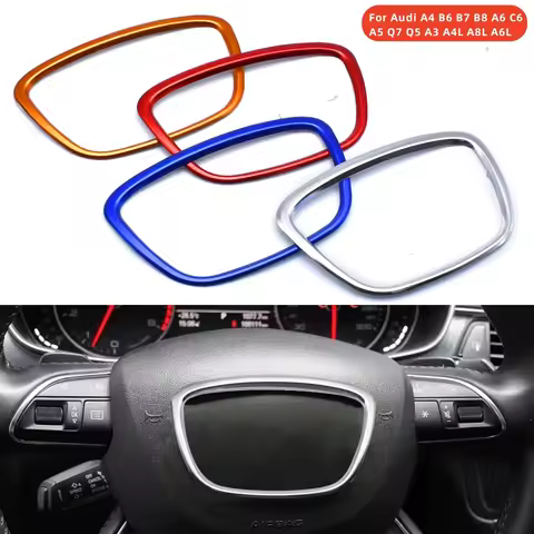 For Audi A4 B6 B7 B8 A6 C6 A5 Q7 Q5 A3 A4L A8L A6L Car Steering Wheel Cover Center Logo Frame Sticke