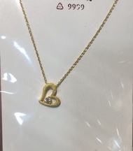 黃金純金9999愛心心中鑽項鍊 一心一意套鍊 重0.99錢 pure gold necklace 24k 9999