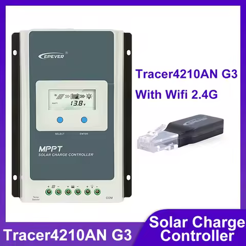 Tracer4210AN G3 With 2.4G RJ45 D WiFi Adapter And BLE RJ45 D Adapter 40A 12V 24V MPPT Solar Charge C