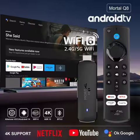 Mortal Q8 Android14 TV Stick 8K 4K Video Wifi6 Streaming Media Allwinner H313 Quad Core Bluetooth Vo
