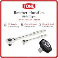 TONE RH Series 72-Tooth Ratchet Handle Set – RH4H 1/2″ & RH3H 3/8″ with HPQA-03 Quick Adapter, 5° Sw
