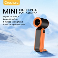 Orashare HF11H พัดลมมินิแบบพกพาแบบชาร์จไฟได้ 3000mAh พัดลมเจ็ท 5 เกียร์ ลมแรง พร้อมตะขอ