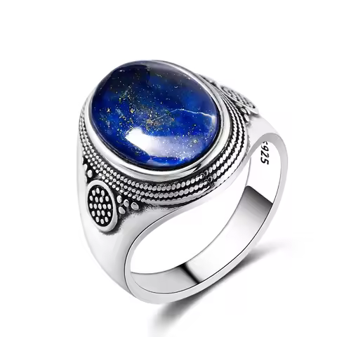 Charm Noble 100% 925 Silver Ring 10x14MM Lapis Lazuli Wedding Ring Girl Female Party Anniversary Bir