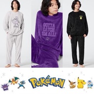 GU x Pokemon 寶可夢系列 : 2022 秋冬 男裝 珊瑚絨家居服+長褲 套裝 / 珊瑚絨 長袖 睡衣 套裝 / 家居服套裝 / 寵物小精靈 比卡超  卡比獸