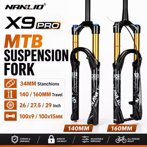 Nanlio X9 Pro MTB Air Suspension Fork 34mm Stanchions 140/160mm Travel 26/27.5/29 Inch 100x9 100x15 