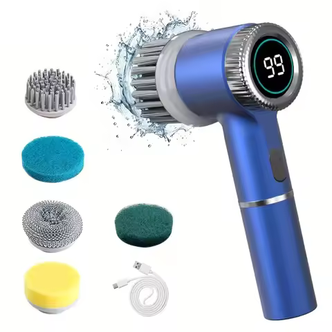 Electric Spin Scrubber With 5 Replaceable Brush Head, Three-speed Adjustable Handheld Rechargeable S