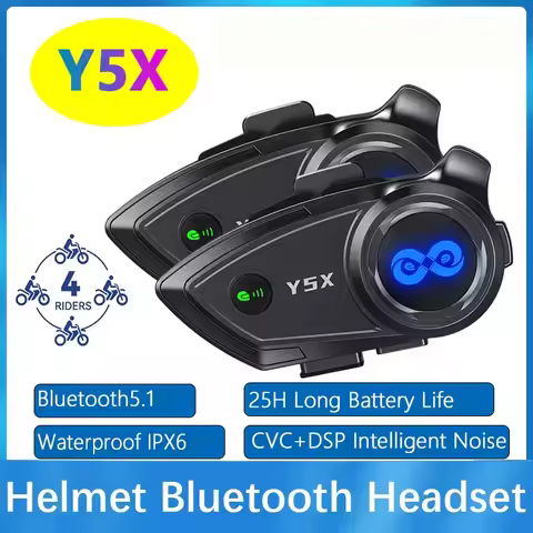 1/2PC Y5X Motorcycle Helmet Bluetooth Intercom Headset 4 Riders Group 500/1000M CVC+DSP Double Intel