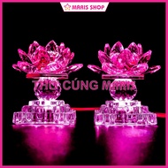[Giá một cặp] Đèn Hoa Sen Pha Lê Để Bàn Thờ Phật LED Đổi Màu Đèn Thờ Gia Tiên Pha Lê Cao Cấp Đèn Thờ