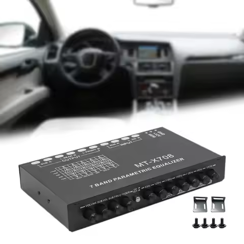 7 Band EQ Equalizer 6 Channel Outputs DSP Chip Aluminum Shell Adjustable Car Audio EQ Tuning CD AUX 