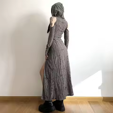 Bodycon Slim Vintage Mermaid Hooded Style Off Shoulder Design Dress Vestidos De Mujer Maxi Women Gya