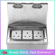 allworld-MY 4000W Floor Socket Box Stainless Steel 3 X Prong Flip Type Concealed Outlet for Offices 