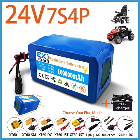 24V Electric Wheelchair Battery Lithium Pack 7S4P 18650 100Ah High Power for Scooter E-Bike BMS + 29