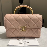 閒置新✨ Chanel 香奈兒 23s carryme mini 淺粉色  櫻花粉 金扣 荔枝皮 手提包斜背包 芯片款帶票