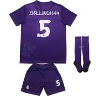 Bellingham No #5 Madrid Purple Special Edition Kids Soccer Jersey Shirts Football Futbol Socks Set Y