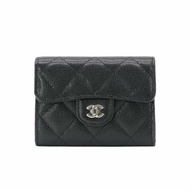 Chanel 粒紋牛皮淡金釦雙層卡包/零錢包(AP0220-黑)