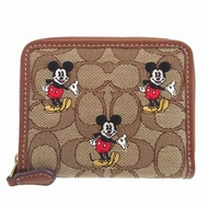 近全新 Coach 經典款迷你皮夾 迪士尼聯名款 米奇皮革經典提花ブラウン/米色對折錢包 1801 [二手] COACH