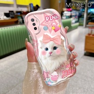 MHKEID Casing Hp OPPO A53 2020 A53s A32 A33 2020 A11s Case Pola kucing merah muda yang lucu Jelas Si