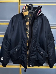 猿人 鯊魚 Bape Jacket A Bathing Ape Dev-Ops-Proper Uniform   /   Aape Shark MA-1 hooded bomber jacket (S