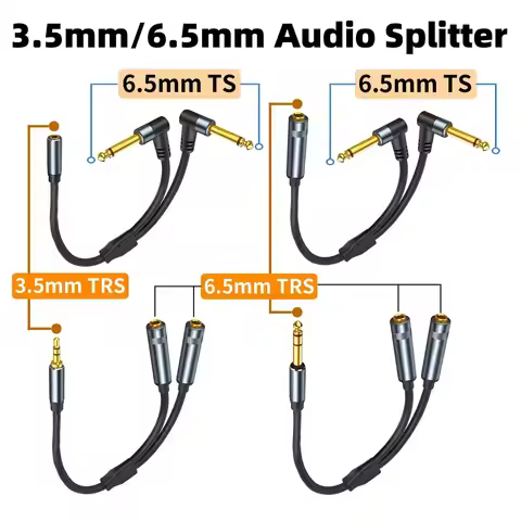 Stereo 3.5mm 1/8 TRS To Dual 6.5mm Y Splitter 6.35mm to 2x6.35mm Jack Adapter Audio Extension Cable 