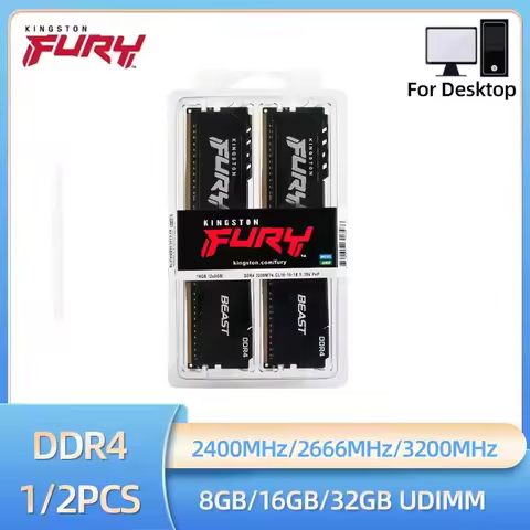 Kingston Fury Beast DDR4 4GB 8GB 16GB KIT 320MHz 2666MHz 2400MHz Desktop Memory 288Pin 1.2V PC4-1920