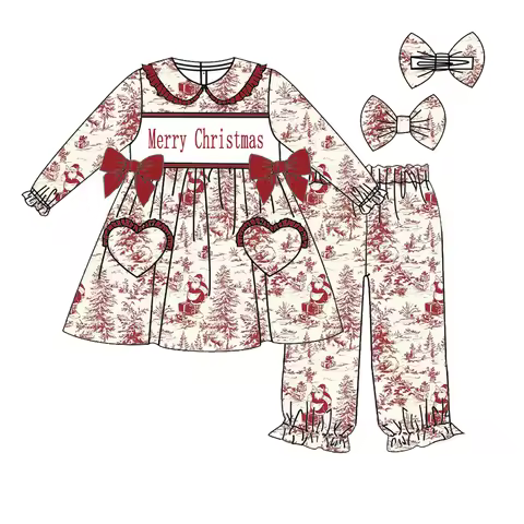 Wholesale Kids Pyjamas Christmas Girls Heart Pocket Pajama Set Boys Set Santa Children Sleepwear