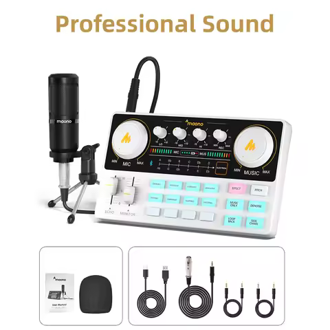 Maono AM200-S1 Sound Card Microphone Set MaonoCaster Audio Interface with Condenser Mic for Live Str