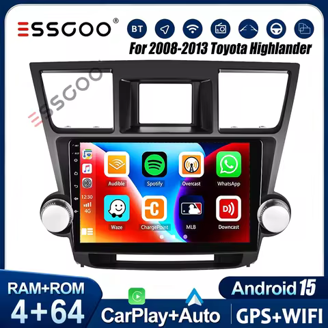 Android 15 CarPlay Car Radio For Toyota Highlander 2 XU40 2007 - 2013 Multimedia Stereo Video Player