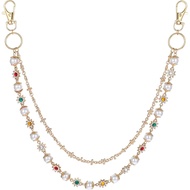 1 unit rantai dompet seluar berlapis, rantai seluar emas perak dengan batu permata bunga mutiara unt