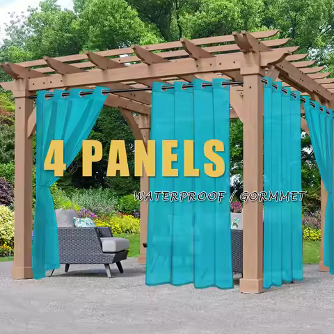 4PCS Outdoor Sheer Curtains, Waterproof, Light, Semi-Sheer, Grommet Top For Courtyards, Terraces, Sw