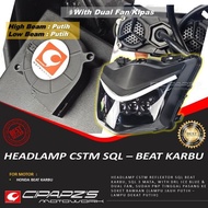 Lampu Motor/ Lampu Depan Beat Karbu - Cstm Sql 3 Mata Putih-Putih