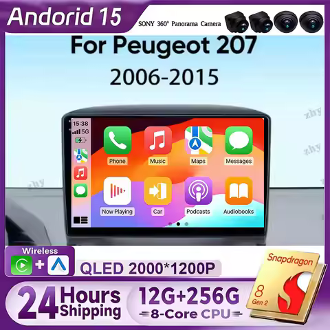 Android 15 Car Radio For Peugeot 207 CC 207CC 2006 - 2015 Wireless Carplay Android Auto Stereo Multi