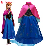 Frozen Anna Princess Dress for Kids Girl Cosplay Costume Kid The Snow Queen Long Sleeve Dresses Cloak Wig Crown Accessories Children Carnival Party Outfit