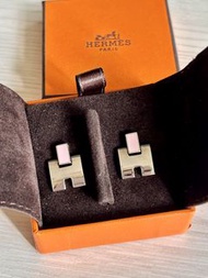 HERMES Eileen Pierced Pink H Logo Silver Tone Metal STO157 粉色耳環